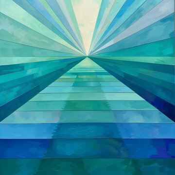 a skyward trend breakthrough through a gradient of blues and greens, symbolizing progress and growth. generative ai