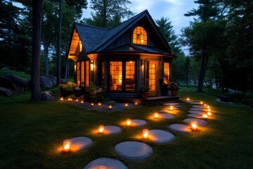 Detailed image of a small farmhouse with rustic decor and surrounding trees, capturing affordable and charming rural housing