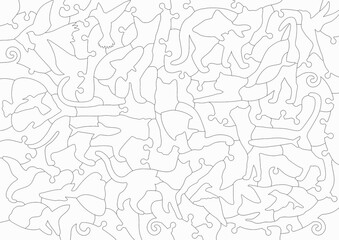 Puzzles lines coloring outlines of animals Cats Birds fish