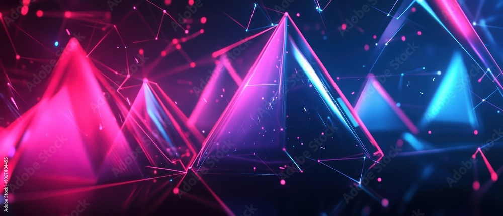 Aufkleber abstract geometric shapes with vibrant colors and connections representing technology and data.