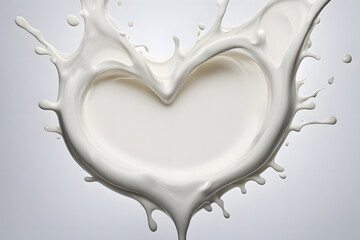 Milk splash forming the shape of a heart against a white background, AI Generated