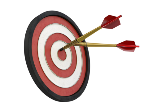 Dart and target. Isolated. Success. 3d illustration.