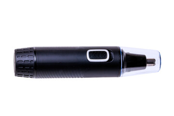 Hair trimmer. Battery powered nose hair trimmer isolated on a white background. Clipping path. Macro.