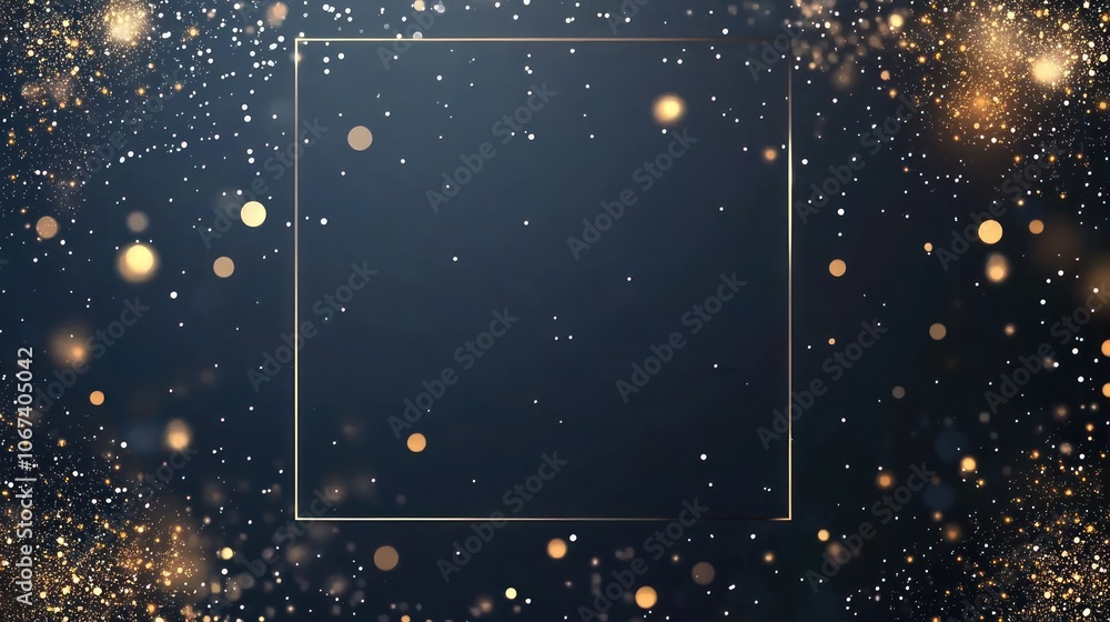 Aufkleber a sparkling golden and dark background with a blank square for text or images.