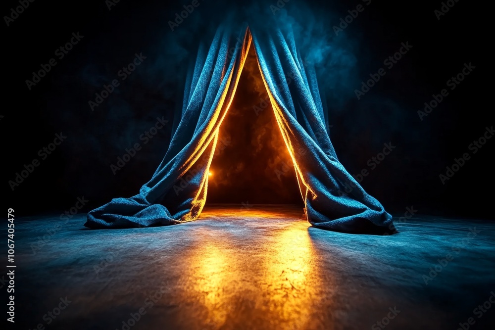 Poster Gothic-style dark room with light filtering in through heavy curtains, representing a somber wake-up call