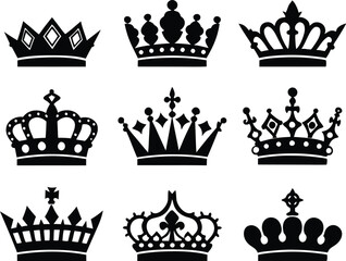 set of crown, crown icon, crown silhouette vector illustration