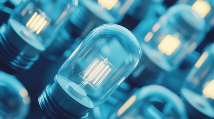Close-up of led bulbs with glowing filaments for energy-efficient lighting design