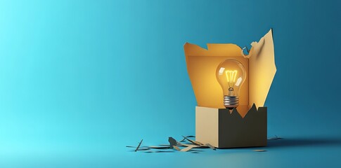 Minimalist Light Bulb Concept in a Box. AI generated illustration