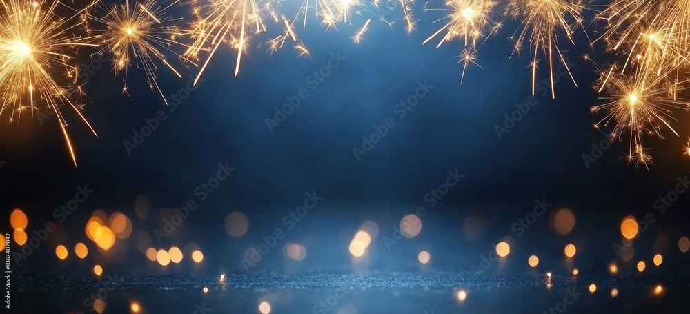 Poster new year banner with fireworks on a dark blue background new year celebration banner with a copy spa