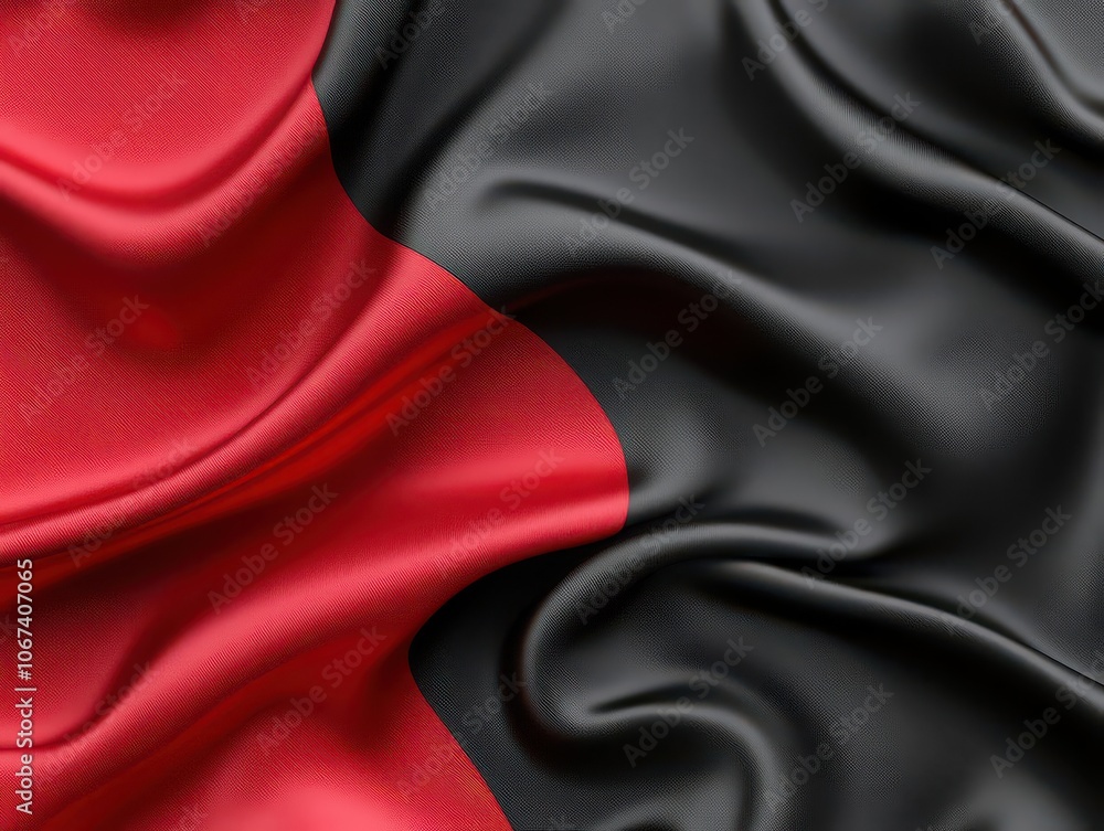 Aufkleber abstract 3d wave background with black and red gradient silk fabric; showcases fluidity and depth in