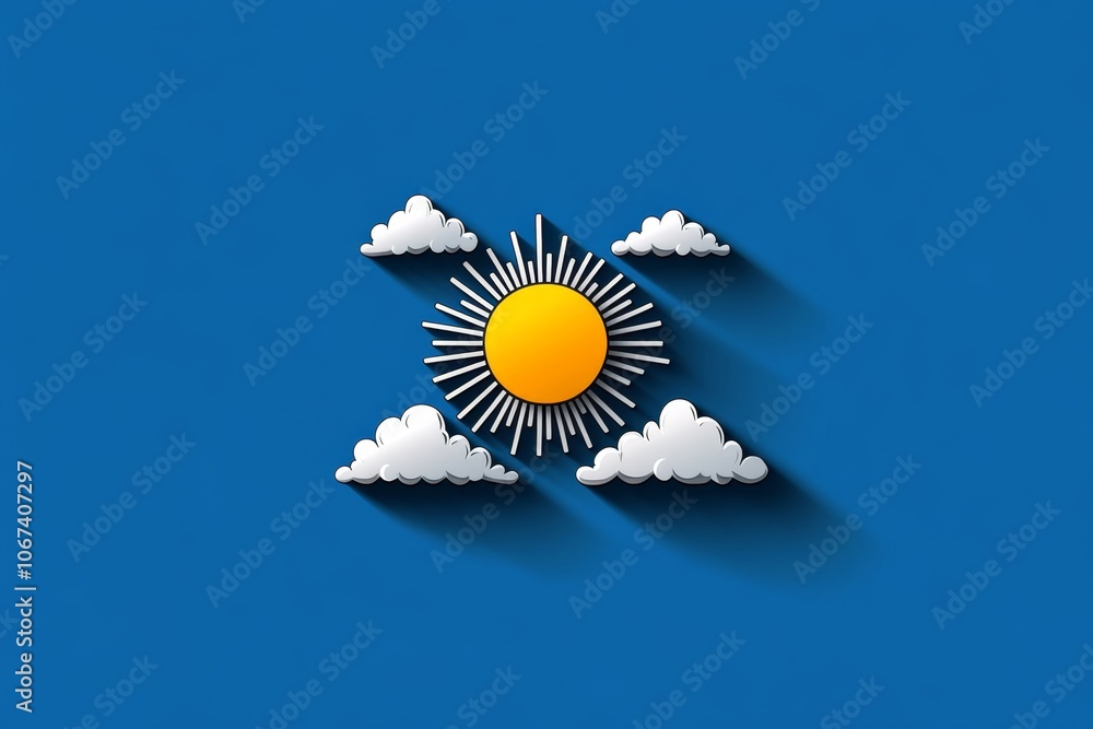 Poster minimalist icon of a sun rising over a horizon, symbolizing the start of a new day as a wake-up call
