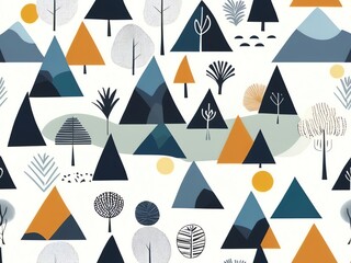 Abstract Mountain and Tree Pattern