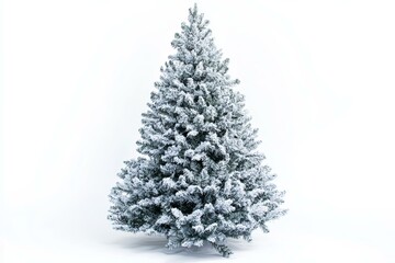 Fototapeta premium Snowdusted Christmas tree with golden lights, red ornaments, festive winter scene.