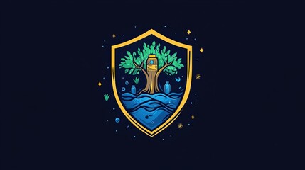 Tree and Bottle in a Shield