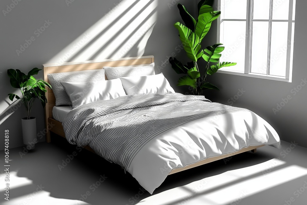Poster outline of a bed with an open window and sunlight streaming in, symbolizing a natural wake-up