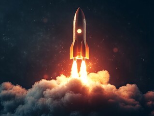 Obraz premium Rocket Launch Representing Start-up Success. AI generated illustration