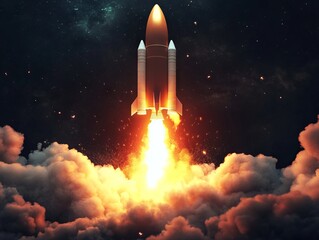 Rocket Launch Representing Start-up Success. AI generated illustration