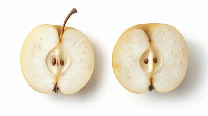 Two Slices of Ripe Pear on White Background