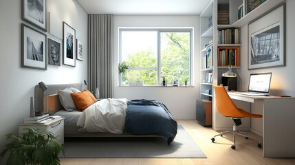 Stylish Modern Bedroom with Home Office Space. AI generated illustration