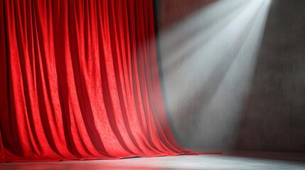 Theater poster spotlighting red velvet curtains for classic stage performance.