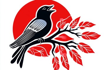 Simple icon of a bird singing on a branch, representing the natural alarm of morning