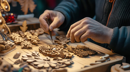 Skilled artisan crafting detailed handcrafted wooden decor for unique home design