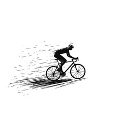 Obraz premium Silhouette of a cyclist riding a bike with a white background