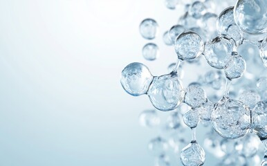 Transparent Water Molecules on Light Blue Background. AI generated illustration