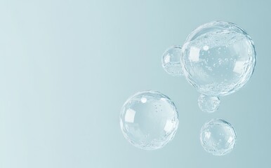 Transparent Water Molecules on Light Blue Background. AI generated illustration