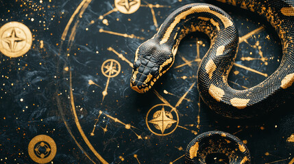 Luxurious wallpaper featuring King Snake on celestial background