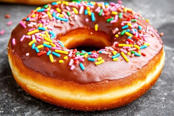 Close-up of a Chocolate Glazed Donut with Sprinkles