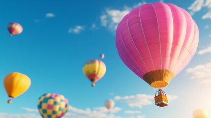 Fototapeta premium Vivid hot air balloons rising in bright light from light box, dynamic colorful patterns, balloon lift-off, vibrant scene.