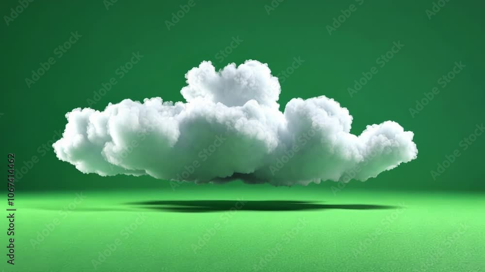 Poster large white cloud casting a shadow is floating on a green screen background, perfect for visual effe