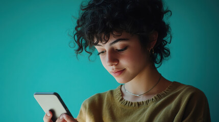 Young learner engaged in language study via smartphone