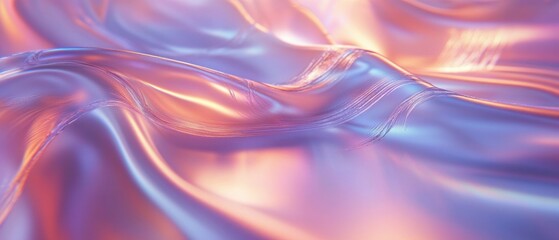 Naklejka premium A close-up of smooth, iridescent fabric with soft, flowing textures and gentle light reflections.