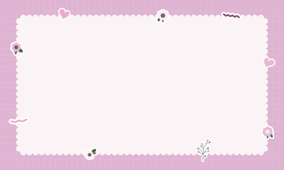 Cute kawaii pastel notebook and memo pad grid background with kawaii stickers
