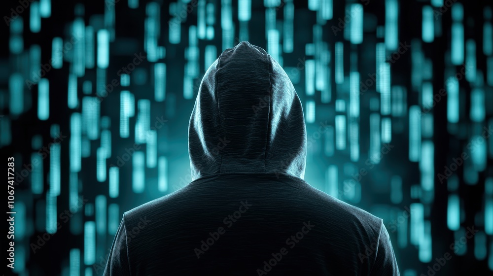 Poster a cybersecurity analyst monitoring real time data and alerts on a screen, with ai algorithms assisti