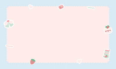 Cute kawaii pastel notebook and memo pad grid background with kawaii stickers