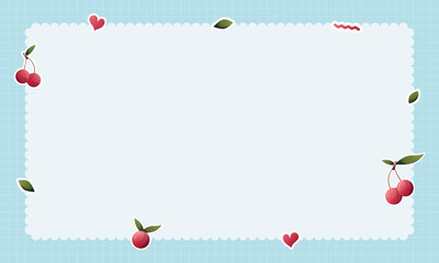 Cute kawaii pastel notebook and memo pad grid background with kawaii stickers