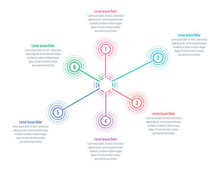 infographic template for annual report, magazine. infographic template for business, education, industry, science world. six steps information template. colorful rings infographic template