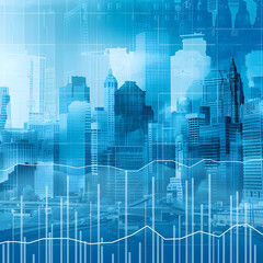 Obraz premium dynamic chart and city skyline in blue tones representing growth and success. generative ai