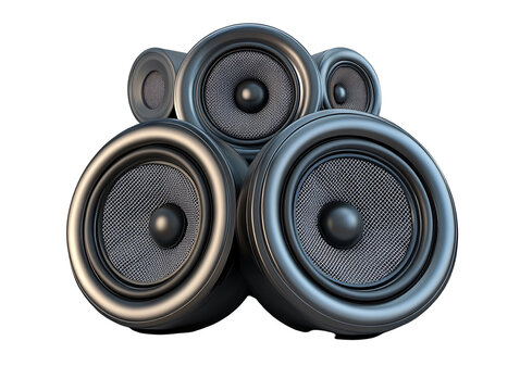 a group of speakers stacked together