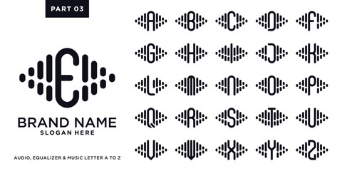 Set of music, equalizer, and audio logo design inspiration combined with letter a to z. part three