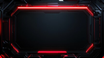 Obraz premium A futuristic black screen framed by glowing red neon lights, ideal for digital displays.