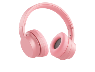 a pink headphones on a white background