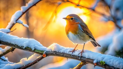 Fototapeta premium A robin's shadow, a fleeting moment in the winter landscape.