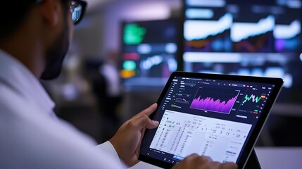 Supervisor analyzing return metrics on tablet, real-time updates