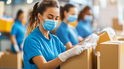 Team sorting return items, organized warehouse, quality control