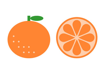 みかんの正面と断面のアイコンイラスト