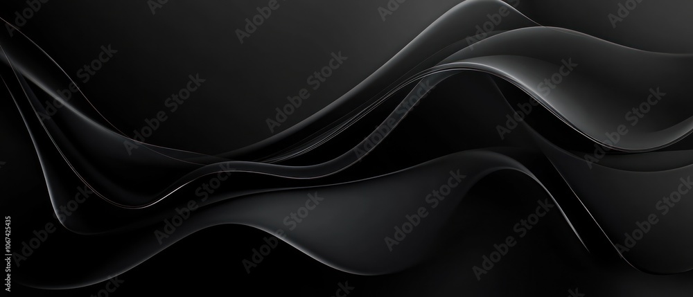 Poster abstract black waves creating a smooth, flowing design with a minimalist aesthetic.